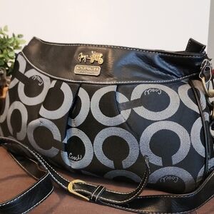 Coach Signature Black and Gray Crossbody Bag